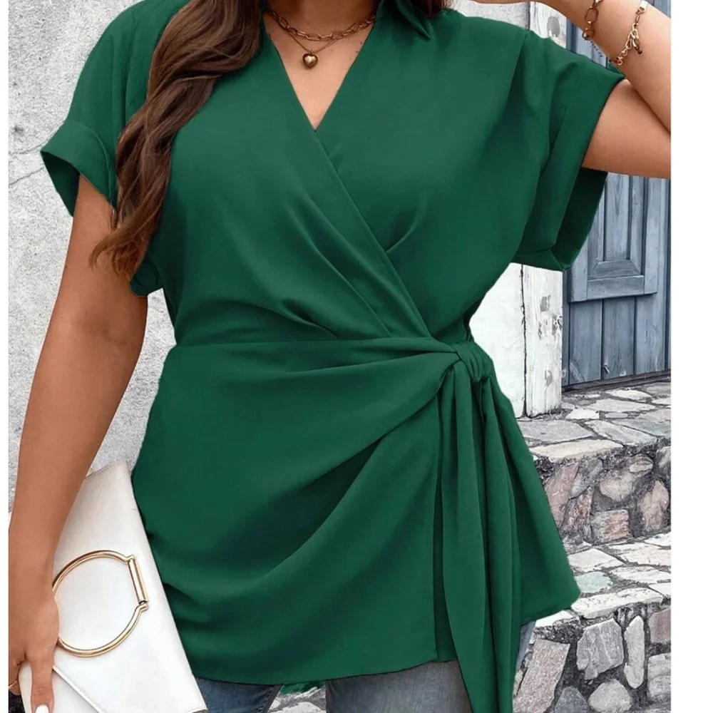 Plus Surplice Cuff Sleeve Side Knot Blouse - Picture 9 of 9